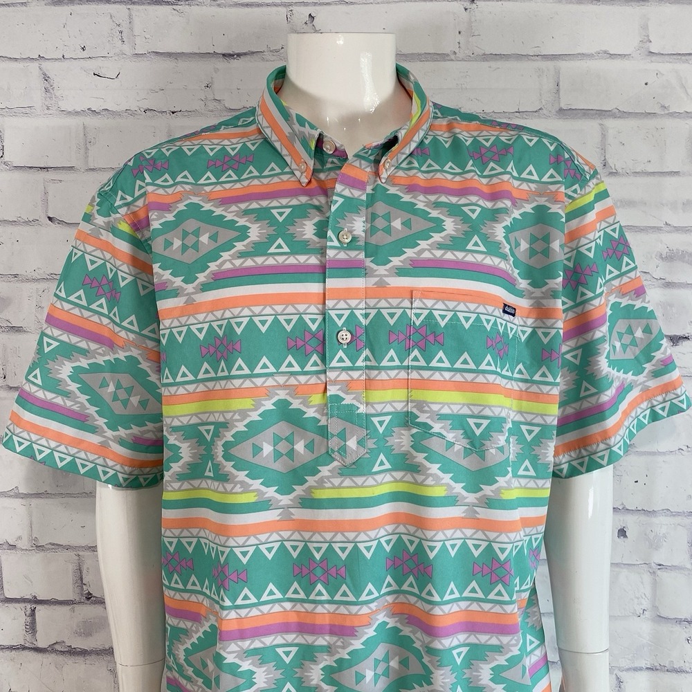 Chubbies Shirt‎ Men's XXL 2XL Polo 1/3 Button Up Shirt Aztec Western Beach